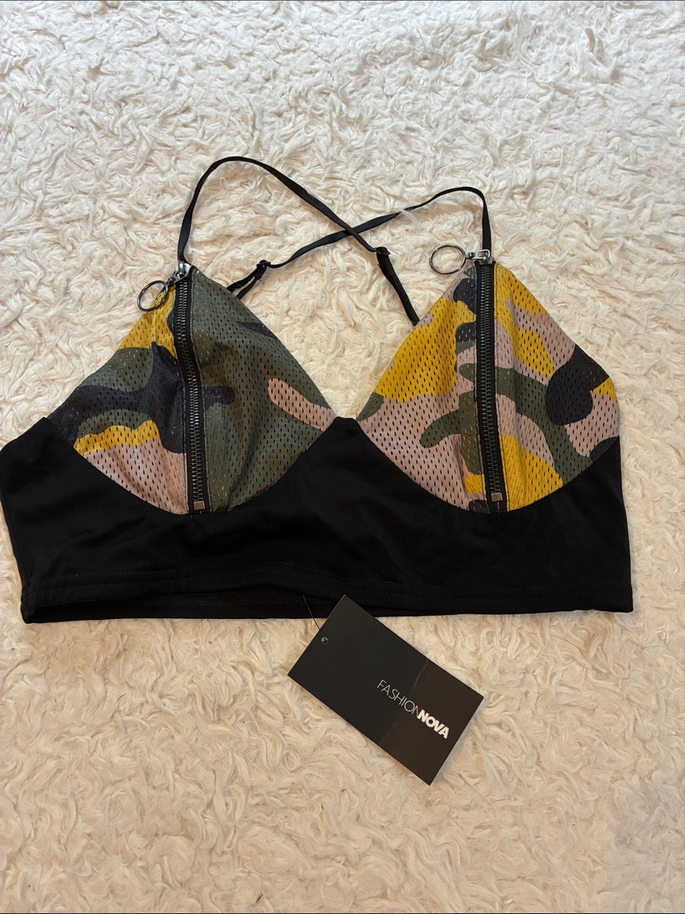 NWT Fashion Nova Camo Zipper Bralette